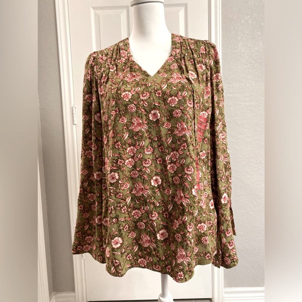 ❤️ Cottagecore Floral Printed Top Long Bell Sleeve Size XS Boho Office Casual
